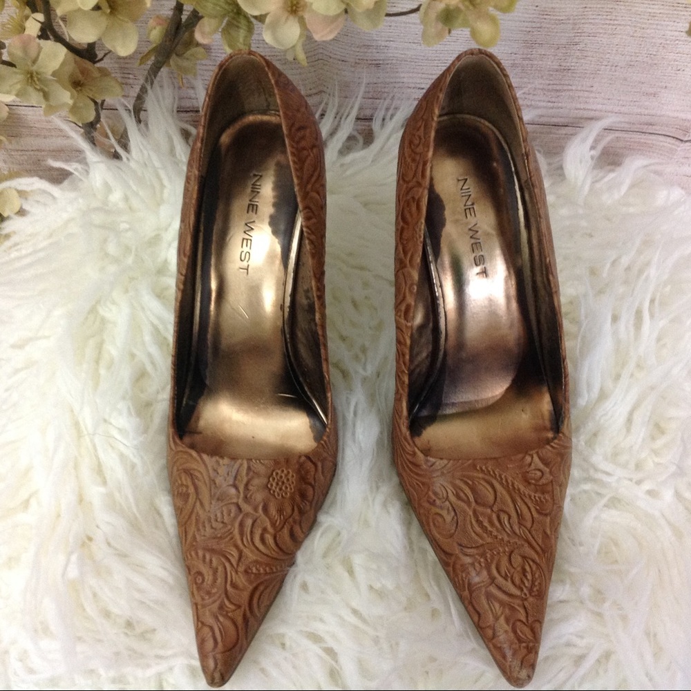 NINE WEST Tooled Leather Heels
